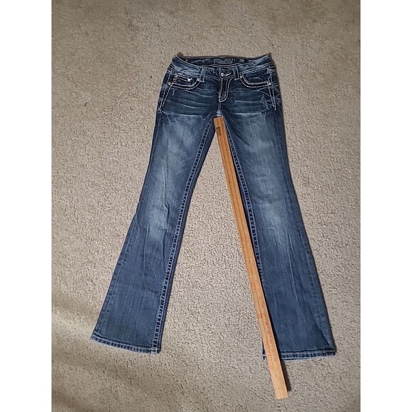 Miss Me Jeans Womens 27 Blue Boot Low Rise Thick Stitch Y2K Western Ranch Rodeo - Picture 4 of 15